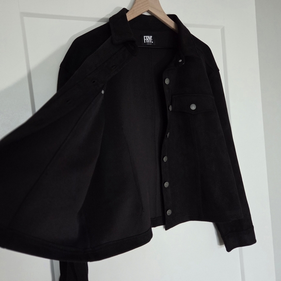 Frye Suede Like Button Front Jacket Stretch Womens M (Estimate) Black - Picture 3 of 9